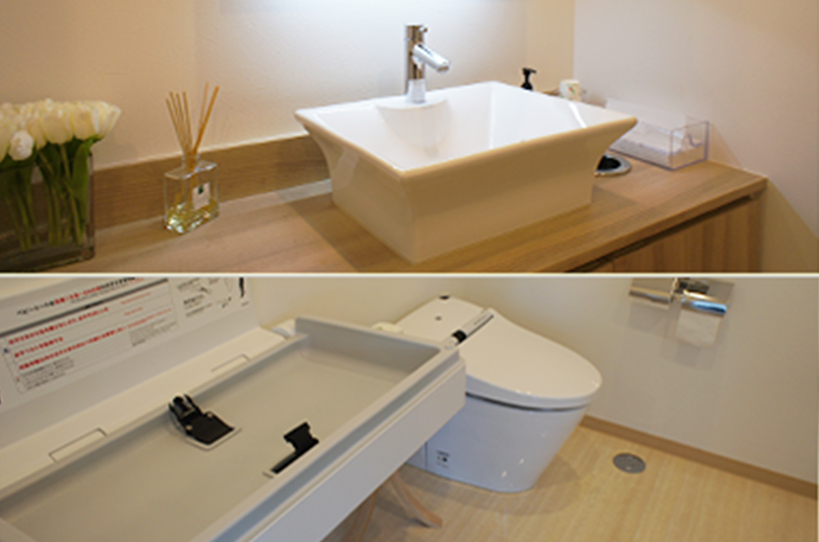 レストルームには赤ちゃんのおむつ換えシートも完備しております。